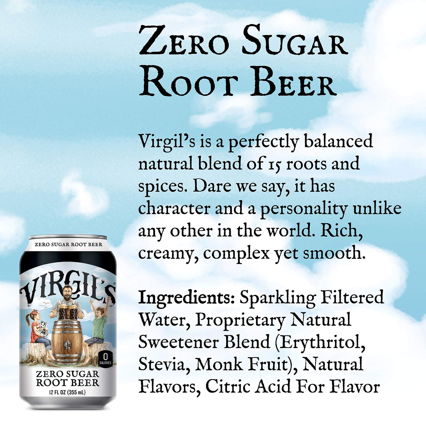 Virgils Zero Sugar Root malt-inspired, Keto Friendly Soda, 12 Fl Oz (Pack of 6), Great Tasting, Model 17710007