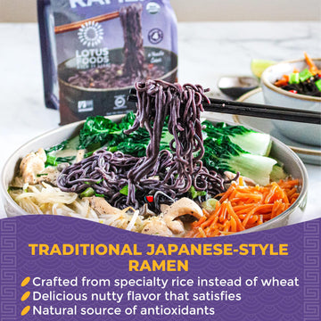 Lotus Foods Organic Forbidden Rice Ramen Noodles - Gluten Free Instant Ramen Noodles, Vegan, Low Sodium, Made With Black Rice Fl