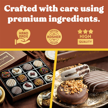 Mothers Day Cookies Gift Basket - 12 Gourmet Chocolate Covered Sandwich Cookies With Assorted Toppings - Assorted Food Gift Box