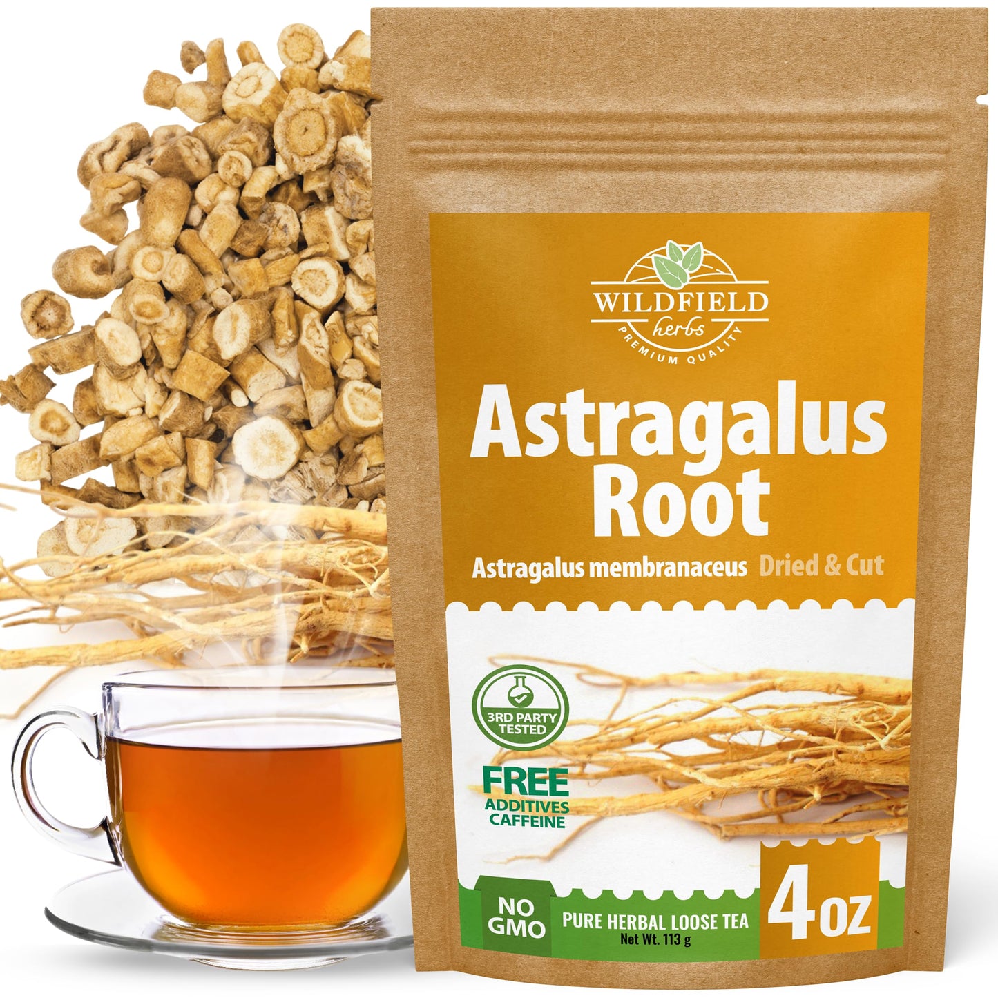 Wildfield Herbs 4 Oz. Astragalus Root Herbal Tea - 113G Dried Astragalus Root Tea Huang Qi Ra?Z De Astr?Galo