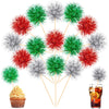 Chinco Foil Firework Cupcake Toppers, 100 Pcs, Wood, Silver/Red/Green, Model Chinco-8882