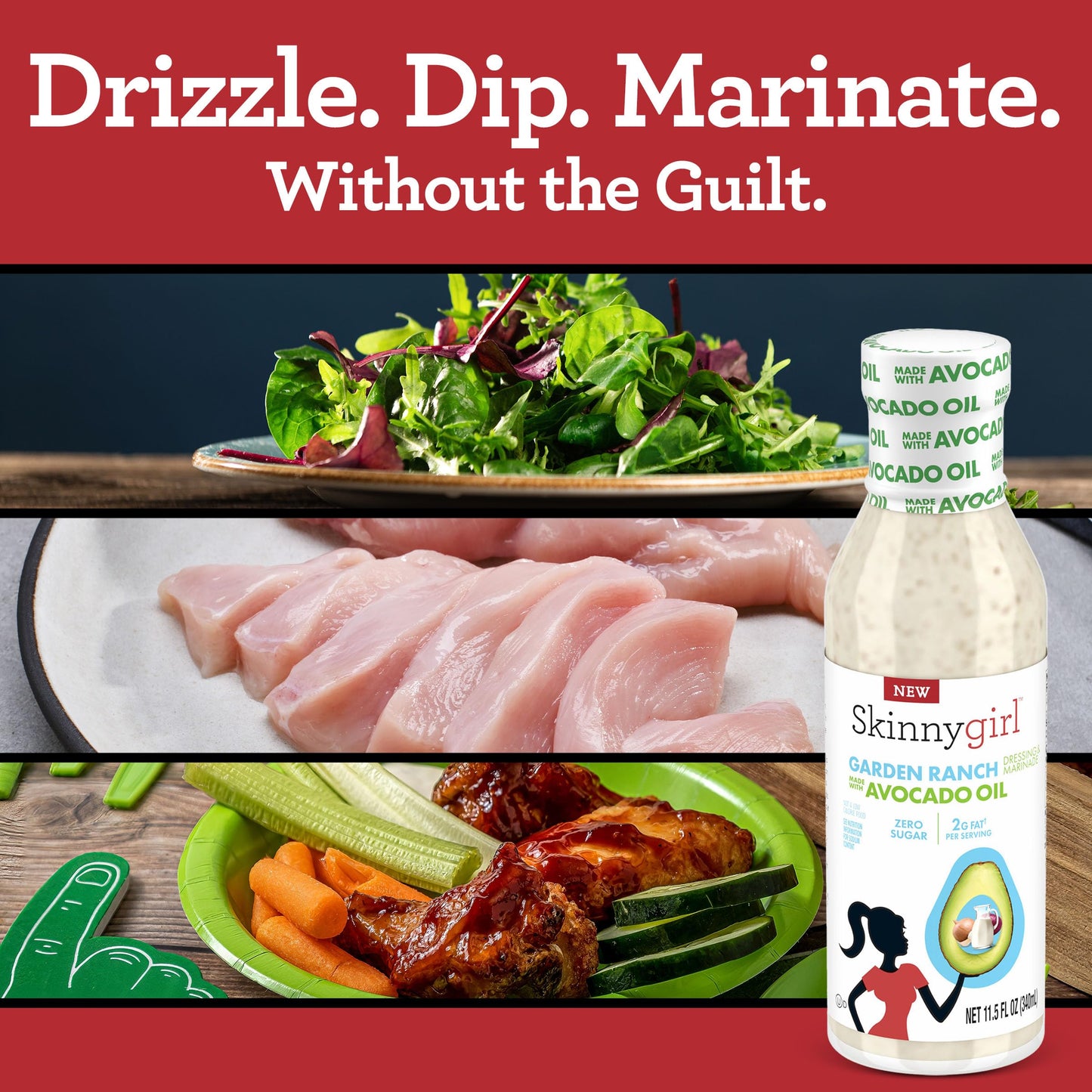 Skinnygirl Sugar Free Gluten Free Avocado Oil Salad Dressing, Garden Ranch, 11.5 Ounce