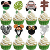 24 Pcs Safari Minnie Mouse Cupcake Toppers Glitter Car Palm Monstera Leaf Lion Elephant Cupcake Picks For Jungle Safari Animal T