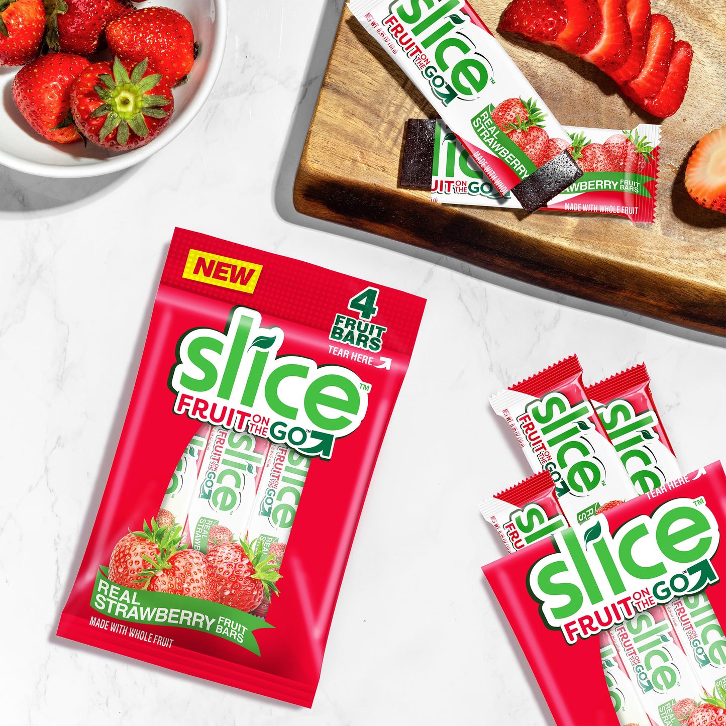 SLICE Strawberry Fruit Bars, Vegan & Gluten-Free, 12 Packs of 4 Bars, 0.35 Ounce Each, Perfect On-The-Go Snack, Natural Flavors
