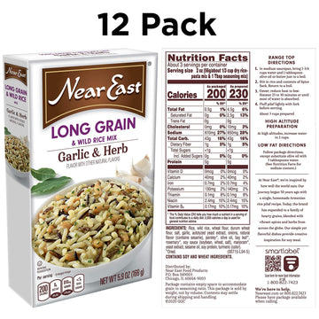 Near East Long Grain & Wild Rice Mix, Garlic & Herb 5.9Oz (Pack Of 12 Boxes)