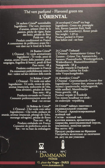 Dammann Freres Sachets, L'Oriental Green Tea Bags, Premium Gourmet French Oriental Tea, Notes Of Passion Fruit, Peach, Strawberr