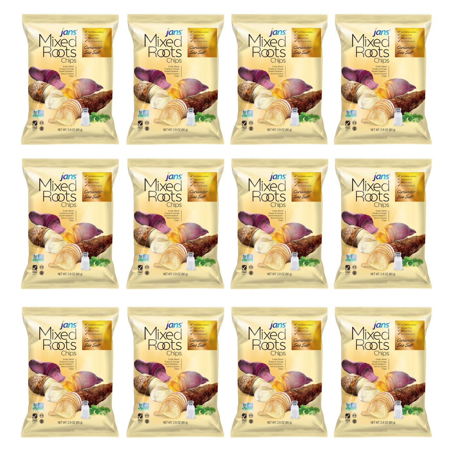 Mixed Roots Chips - All Natural Vegetable Chips (Coriander Sea Salt, 12 x 2.8 oz) | Trans Fat & Cholesterol Free | Gluten Free &