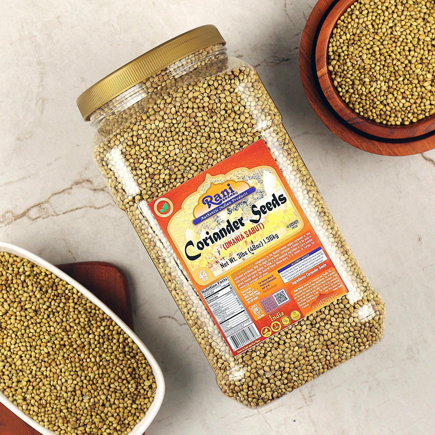 Rani Coriander (Dhania) Seeds Whole, Indian Spice 48Oz (3Lbs) 1.36Kg Bulk Pet Jar ~ All Natural | Gluten Friendly | Non-Gmo | Vegan | Kosher | Indian Origin