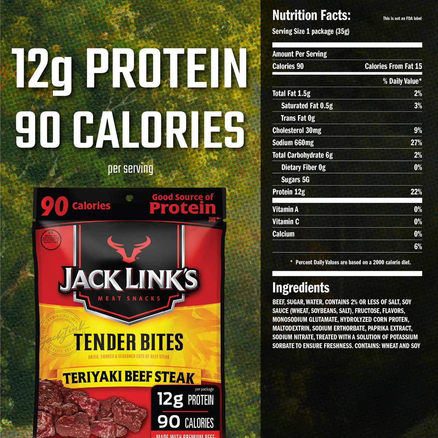 Jack Links Beef Steak Tender Bites, Teriyaki, 1.25 Ounce, Pack of 10