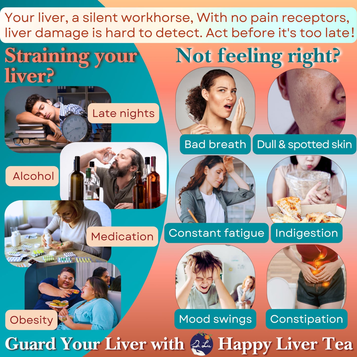 Dr. Lu’s Happy Liver Tea - 15 Count Natural Detox Blend with Milk Thistle, Turmeric & Dandelion for Liver Support