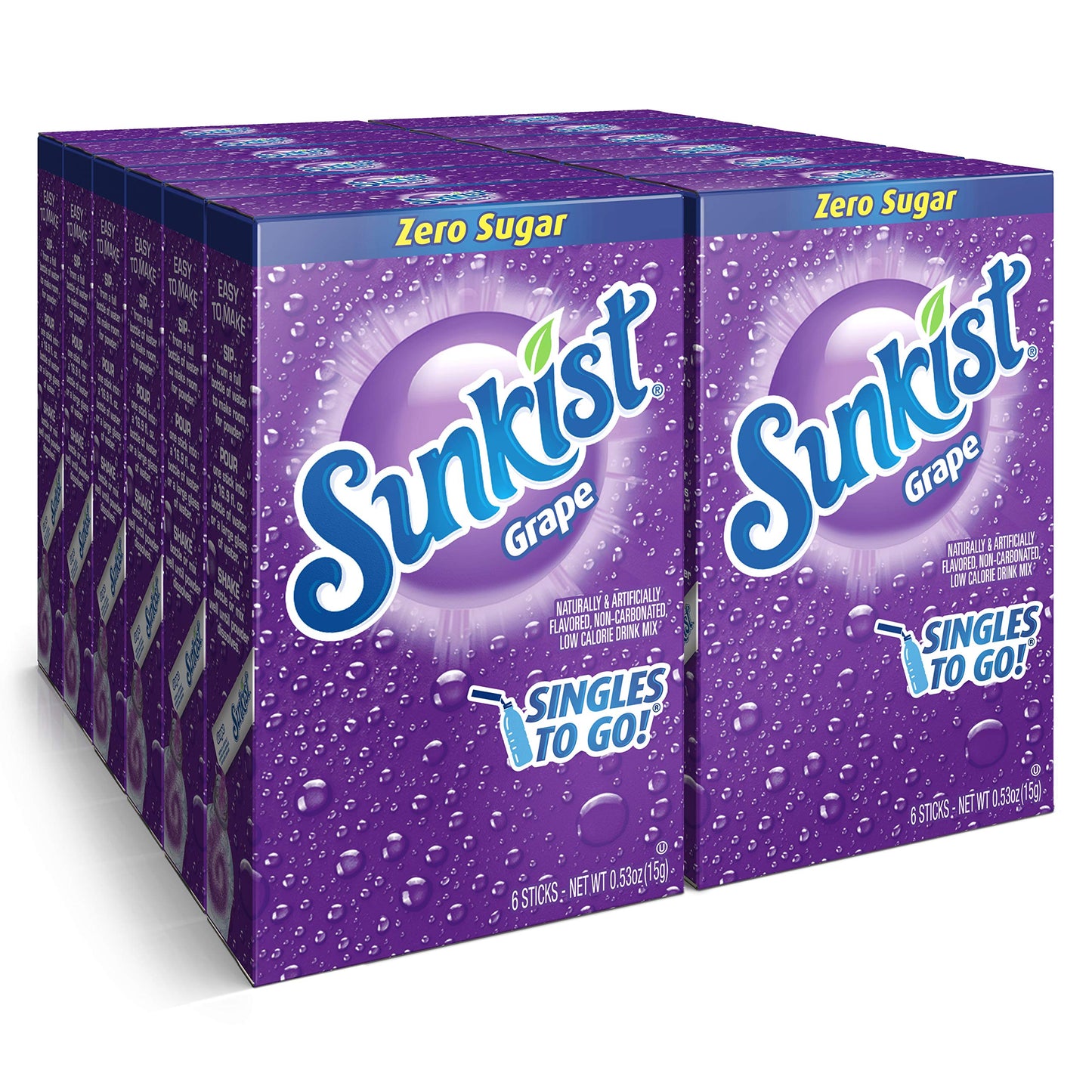 SINGLES TO GO! Grape Drink Mix, Sugar-Free, Non-Carbonated, 12 Boxes with 6 Packets Each, 72 Total Servings, 0.53 Ounce
