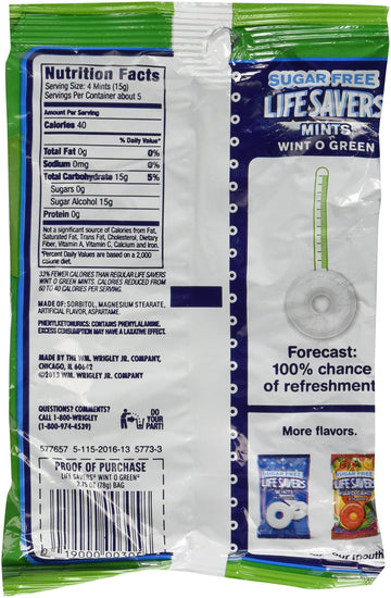 Life Savers Sugar Free Hard Candy, Wint-O-Green-2.75 Oz, 3 Pack