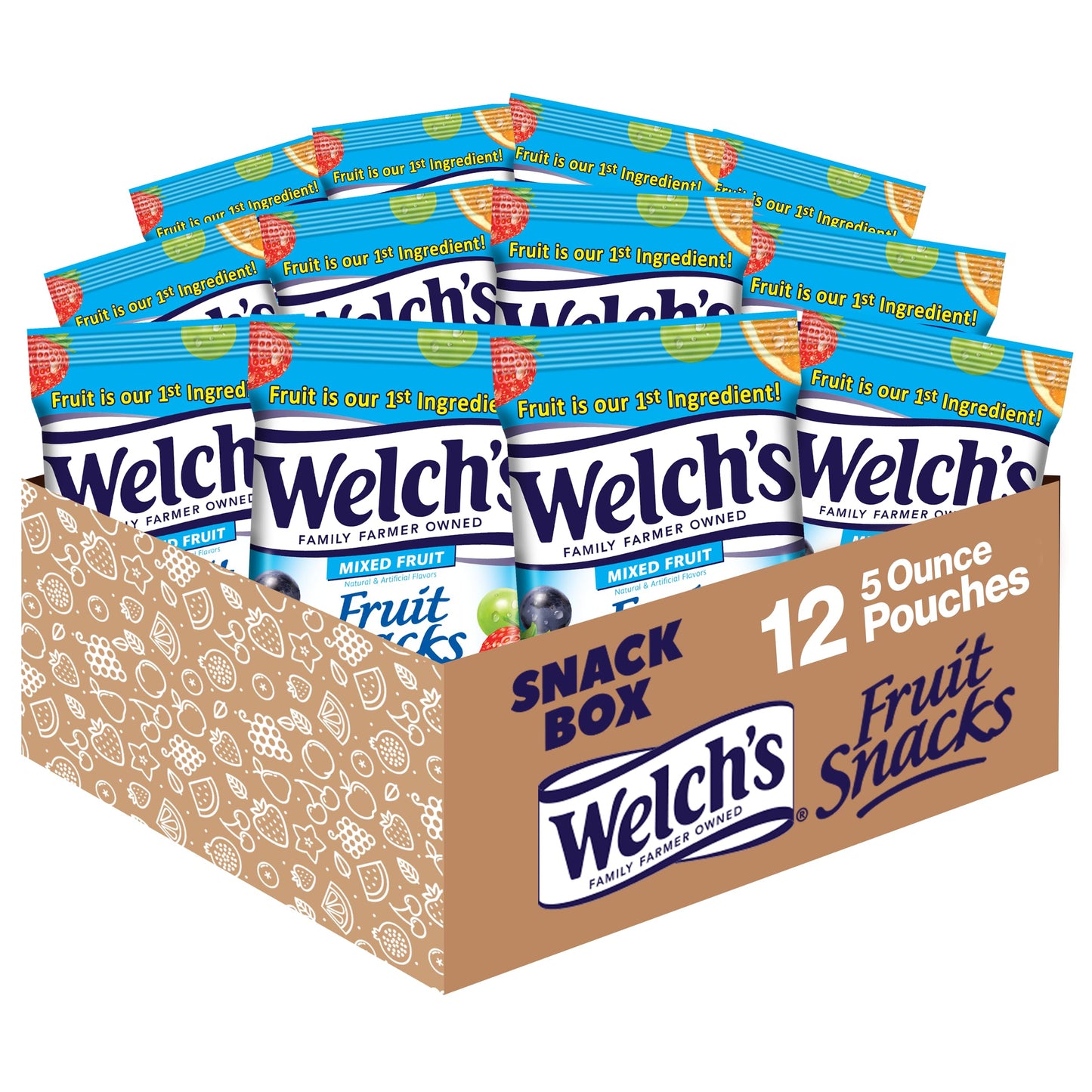 Welch'S Fruit Snacks, Mixed Fruit, Gluten Free, 5 Oz Bags (Pack Of 12)