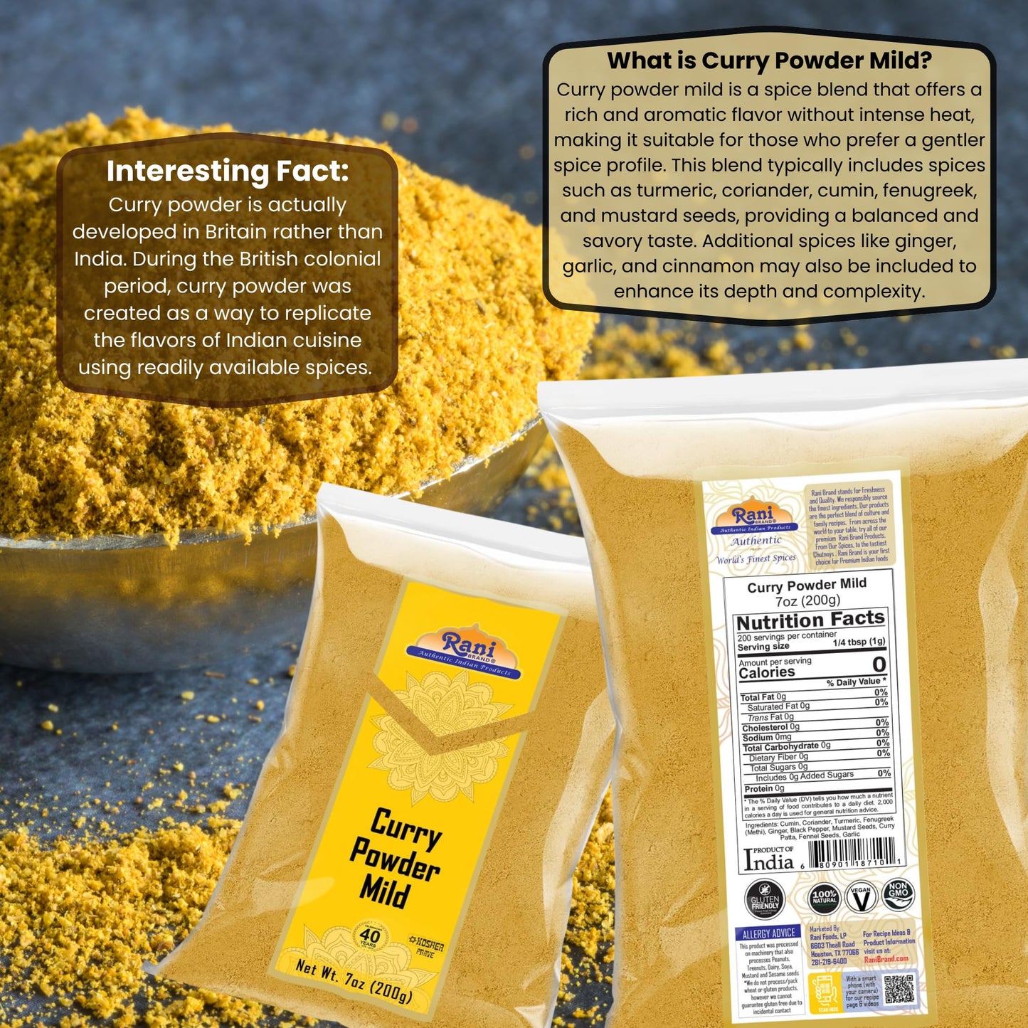 Rani Curry Powder Mild (10-Spice Authentic Indian Blend) 7Oz (200G) ~ All Natural | Salt-Free | No Chili Or Peppers | Vegan | No