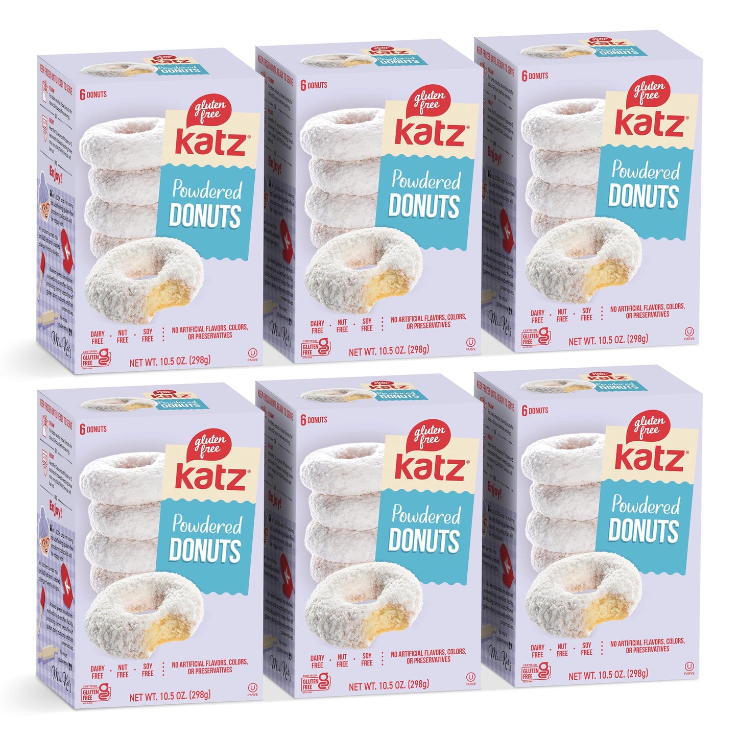 Katz Gluten Free Powdered Donuts | Dairy Free, Nut Free, Soy Free, Gluten Free | Kosher (6 Packs of 6 Donuts, 10.5 Ounce Each)