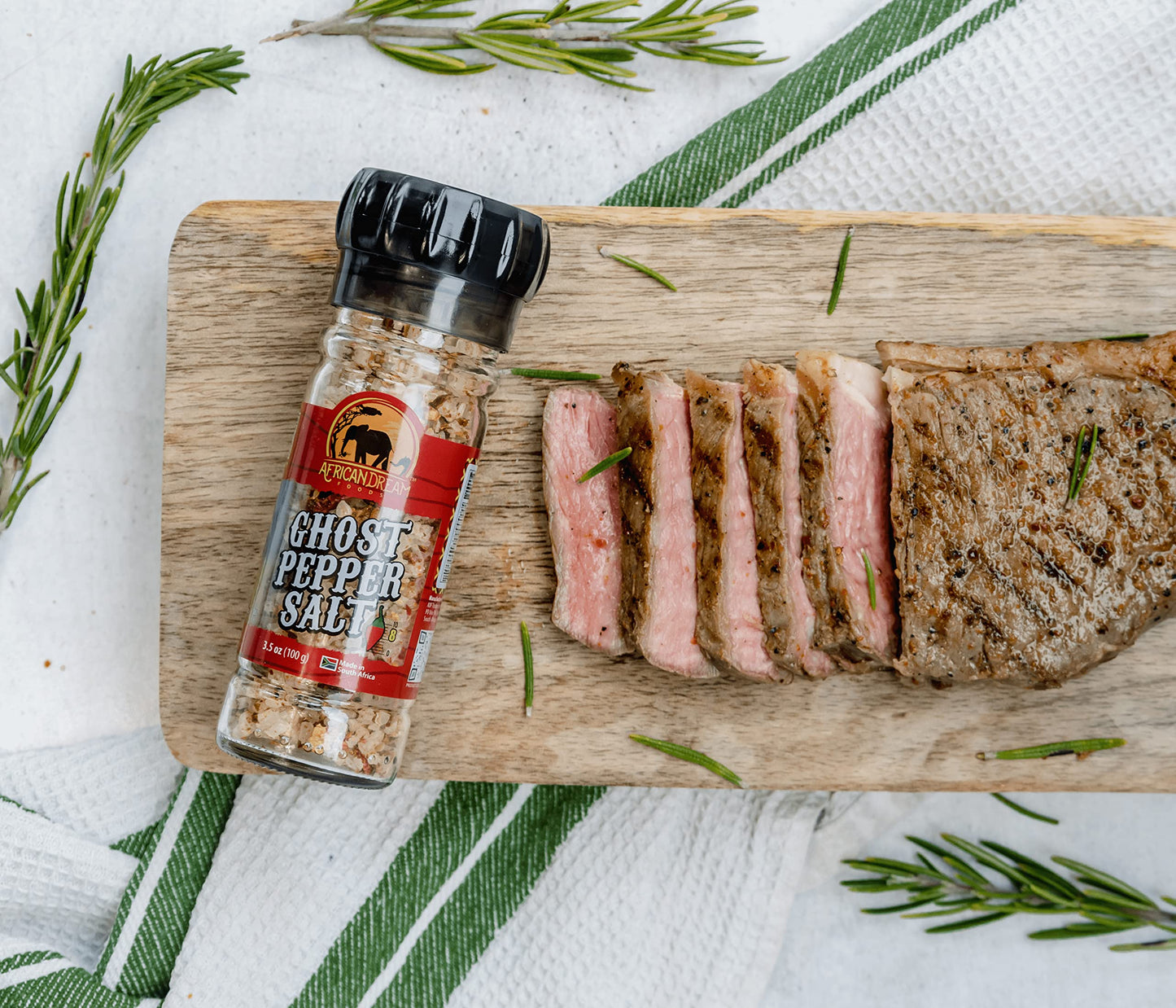 African Dream Foods Ghost Pepper Salt Seasoning | Spicy Chili Salt | 3.5 oz Reusable Grinder