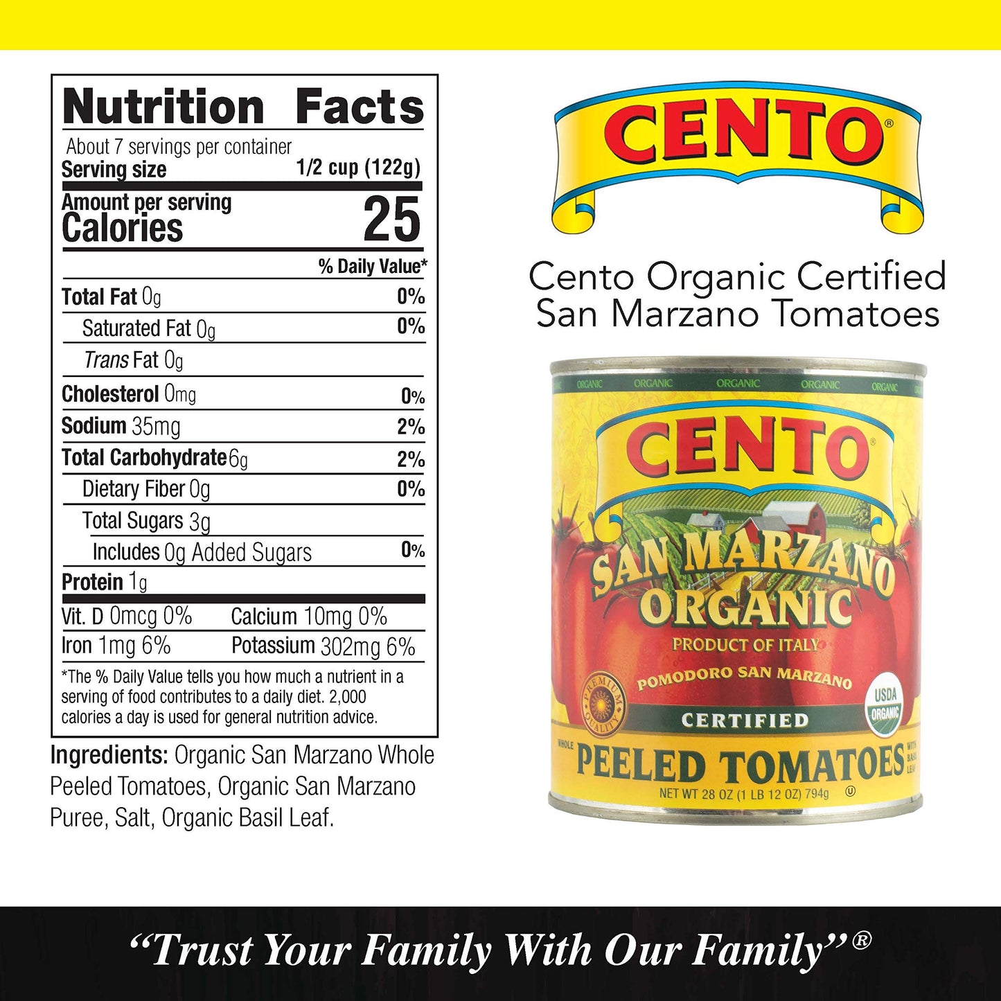 Cento Organic San Marzano Whole Peeled Tomatoes, 28 Oz (Pack of 6) - Canned Plum Tomatoes in Thick Puree with Basil, Grown in Italy