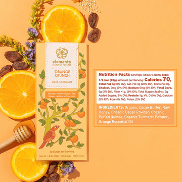 Elements Truffles Orange Crunch Chocolate Bar - Dairy Free, Paleo, Gluten Free, Non-GMO, 4 Count - Healthy Ayurveda Treat