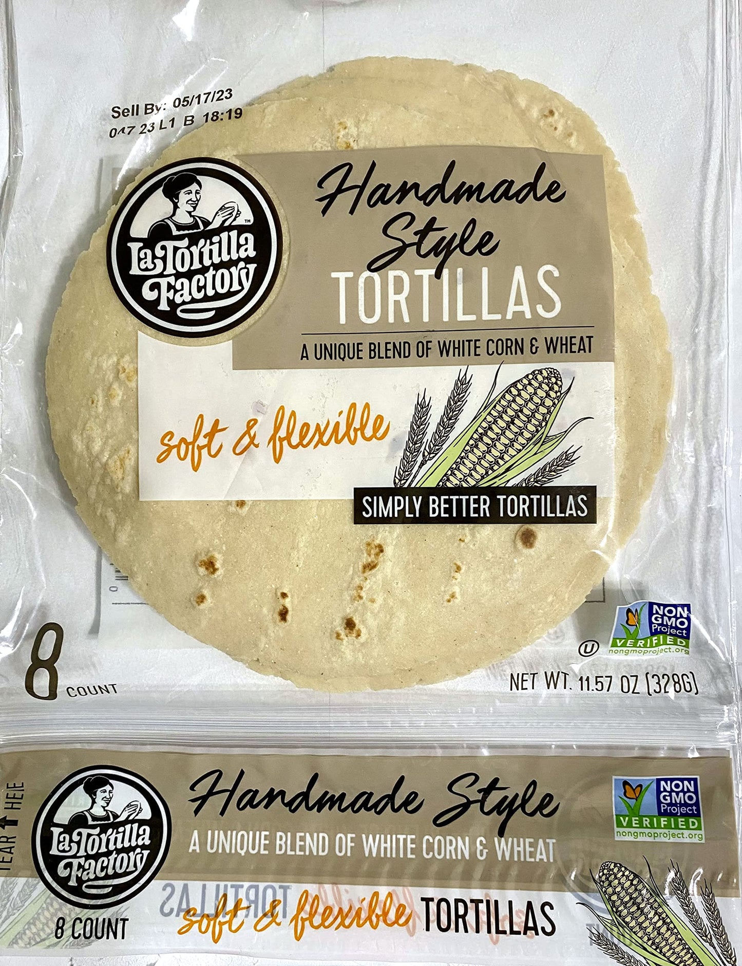 La Tortilla Factory Handmade Style White Corn & Wheat Tortillas, 8-Count, 12 packages