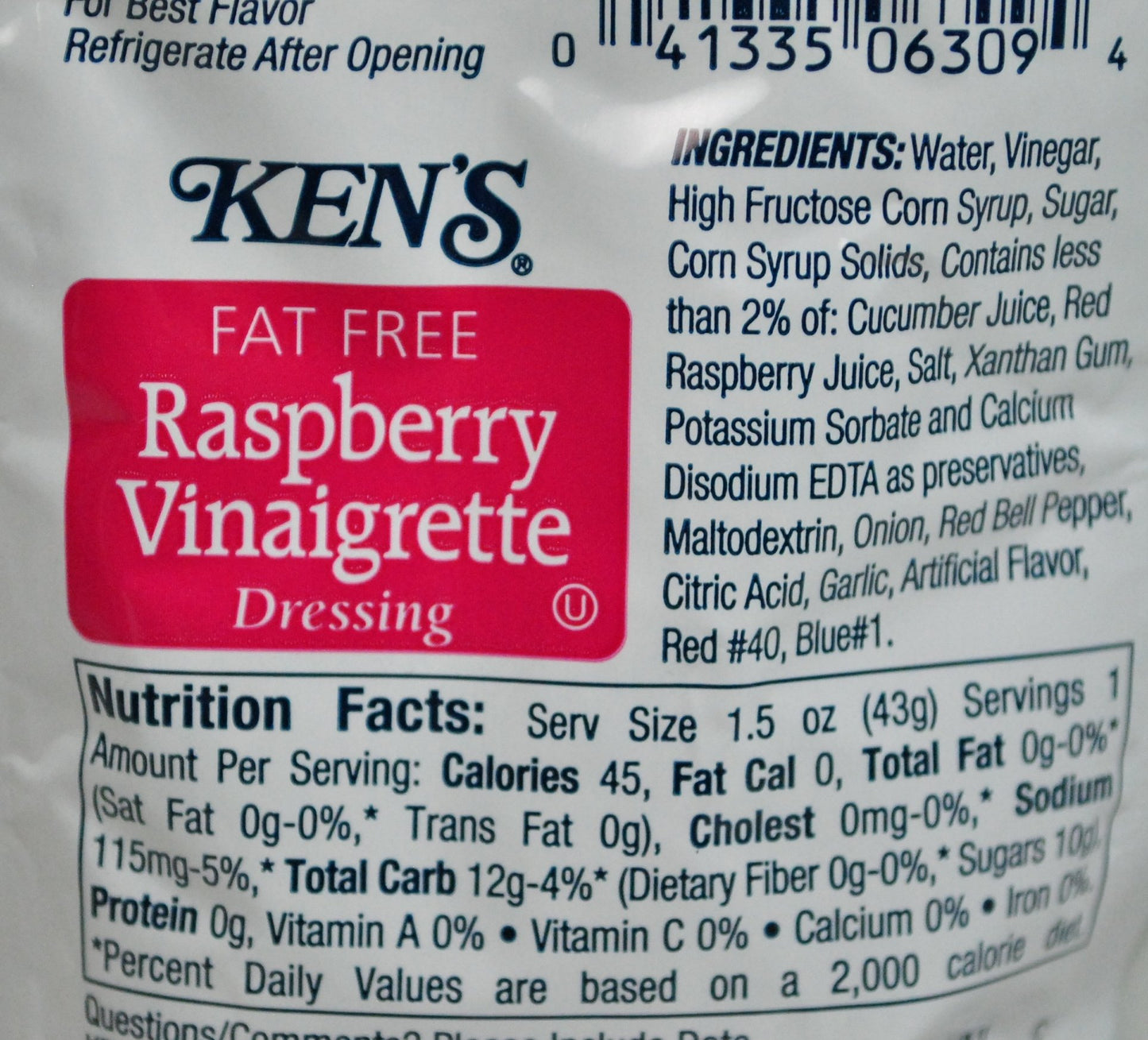 Kens Fat Free Raspberry Vinaigrette Dressing - 1.5 oz (Pack of 60)