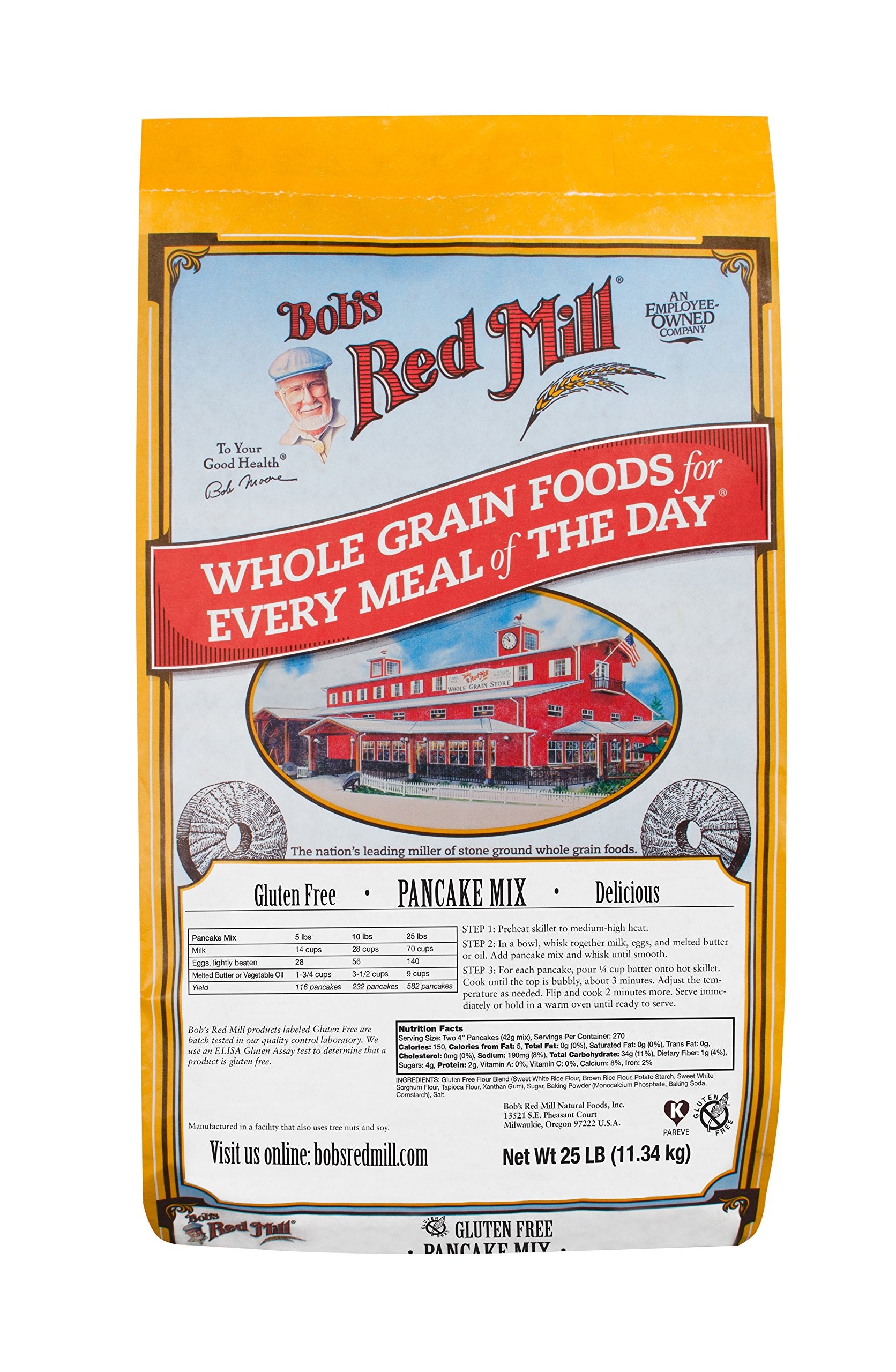 Bobs Red Mill Gluten Free Pancake & Waffle Mix, 25 Pound (Pack of 1) - Whole Grain, Approximately 540 Pancakes per Bag