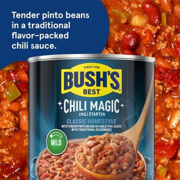BUSH S BEST Canned Chili Magic Chili Beans Starter Traditional Recipe (Pack of 12), Source of Plant Based Protein and Fiber, Lo