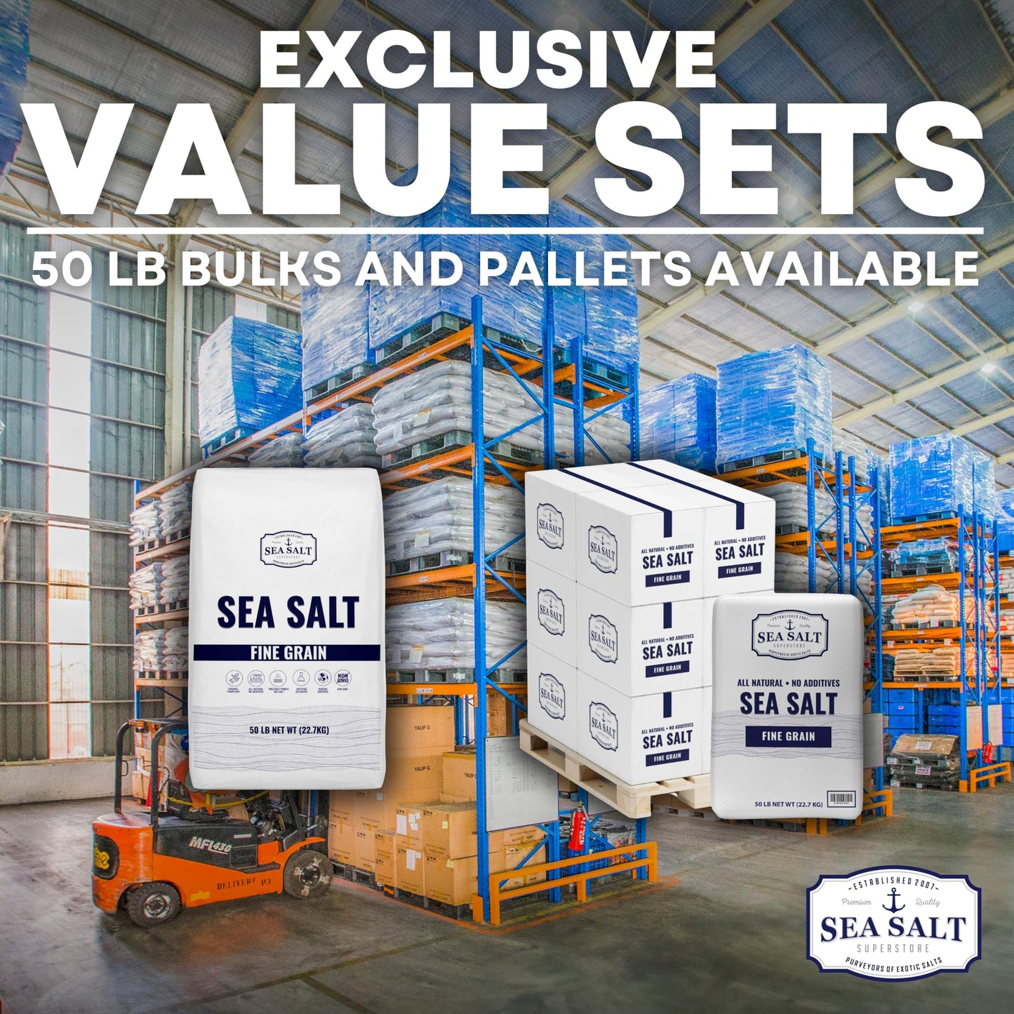 Bulk Kosher Fine Sea Salt for Commercial Use, Food Grade Non-Iodized with No Additives, Pure & Unrefined Kosher Salt, 50 lb Bag