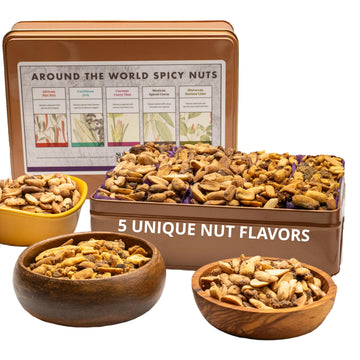 Nut Gift Basket In Unique Tin Box, Great Gift For Men, Women, Families, Spicy World Peanut Flavors From Africa, Caribbean, Thail