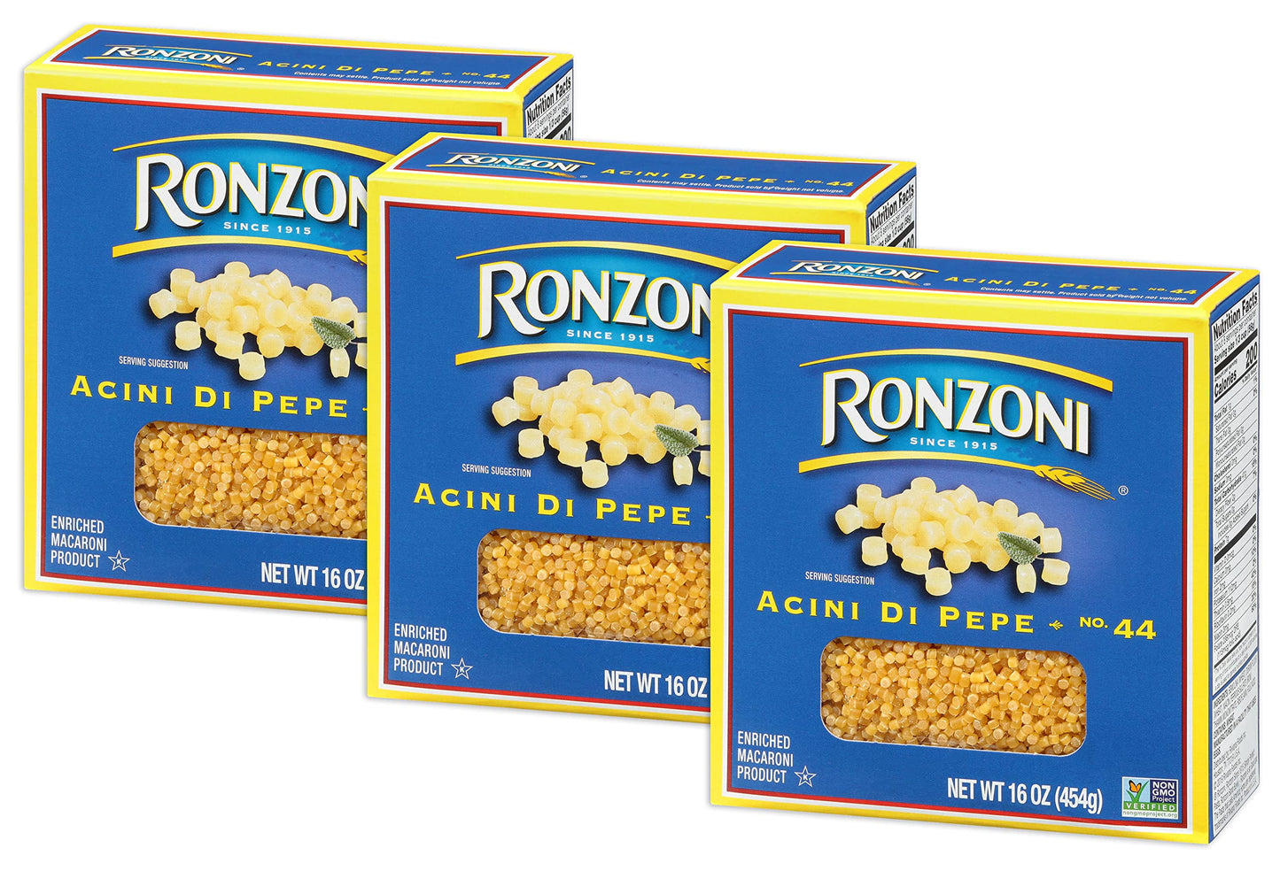 Ronzoni Acini Di Pepe Macaroni Non Gmo 16 Oz. Pack Of 3.