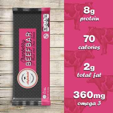 Premium Aufschnitt Beef Bars - High Protein Snack - Cranberry Flavor - 24 Count - Keto Friendly, Kosher, Halal