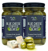 Green Jay Gourmet Blue Cheese Stuffed Olives - 2 x 16 Ounces - All Natural - Perfect for Cocktails and Cheese Boards