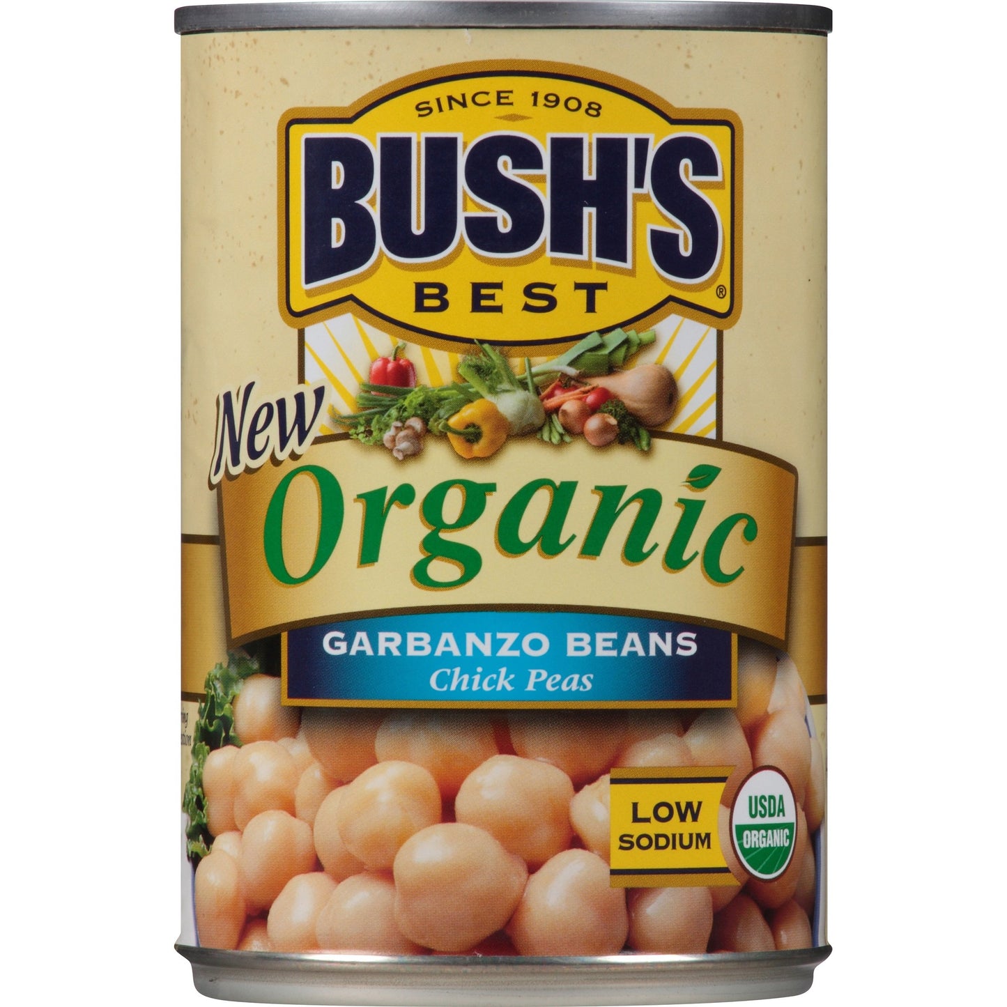 BUSHS BEST Canned Organic Garbanzo Beans, Source of Plant Based Protein and Fiber, Low Fat, Gluten Free, 15 oz