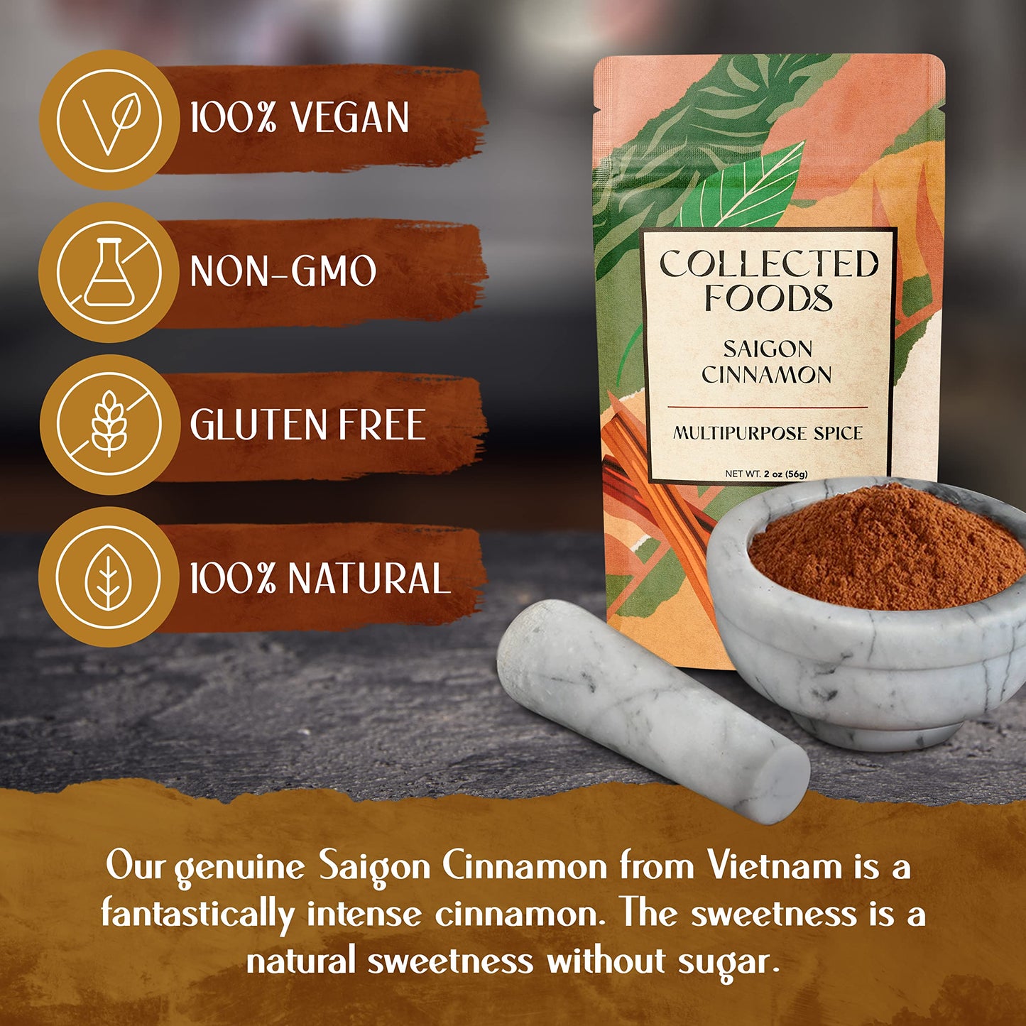 Premium True Saigon Vietnamese Cinnamon Powder By Collected Foods - 2 Oz (1 Package)
