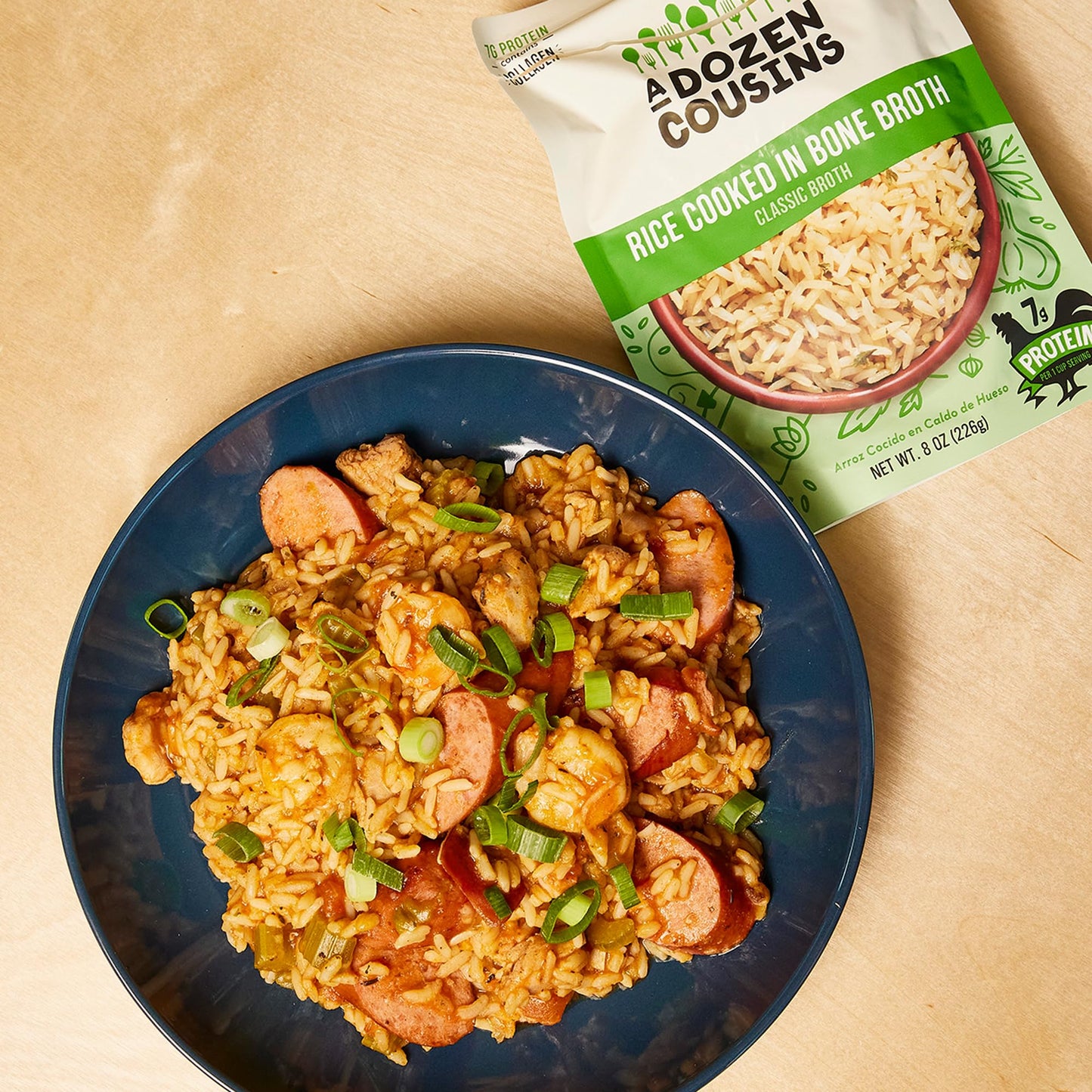 A Dozen Cousins Rice Cooked In Bone Broth Microwaveable Rice Packets | 7G Protein | Contains Collagen (Classic Chicken Broth, 8 Pack)