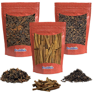 Cinnamon Sticks, Star Anise And Whole Cloves - 3 Pack Bundle - Aromatic Cooking, Teas And Baking, Kosher Certified, 4 Oz (Total Of 12 Oz) By Fruidles