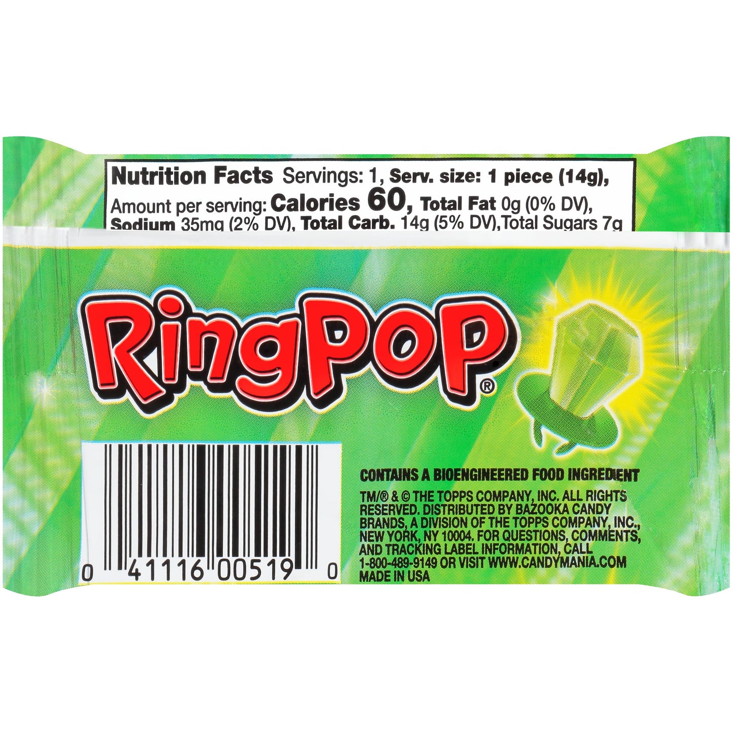 Ring Pop Green Halloween Candy Lollipops, 30Ct Bulk Candy Individually Wrapped in Green Watermelon Flavor, Full Size, Fun Hard C