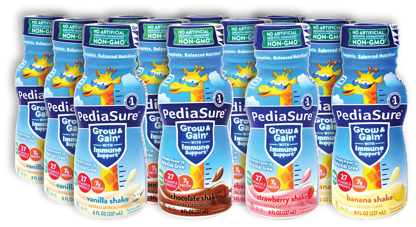 Niro Assortment | Pediasure Immune Support Shake 12 Pack | 3 Bottle Of Each Flavor Strawberry, Banana, Vanilla, And Chocolate Fl