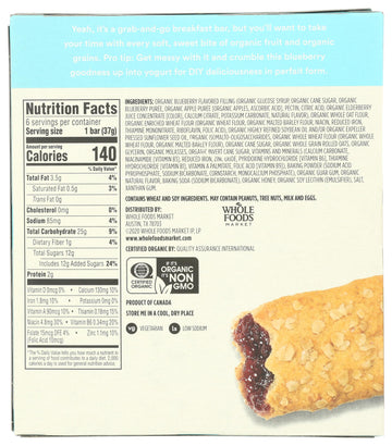 365 by Whole Foods Market Organic Blueberry Cereal Bar, 6 Count, 7.8 Ounce - Healthy Snack, Gluten-Free, On-the-Go Energy
