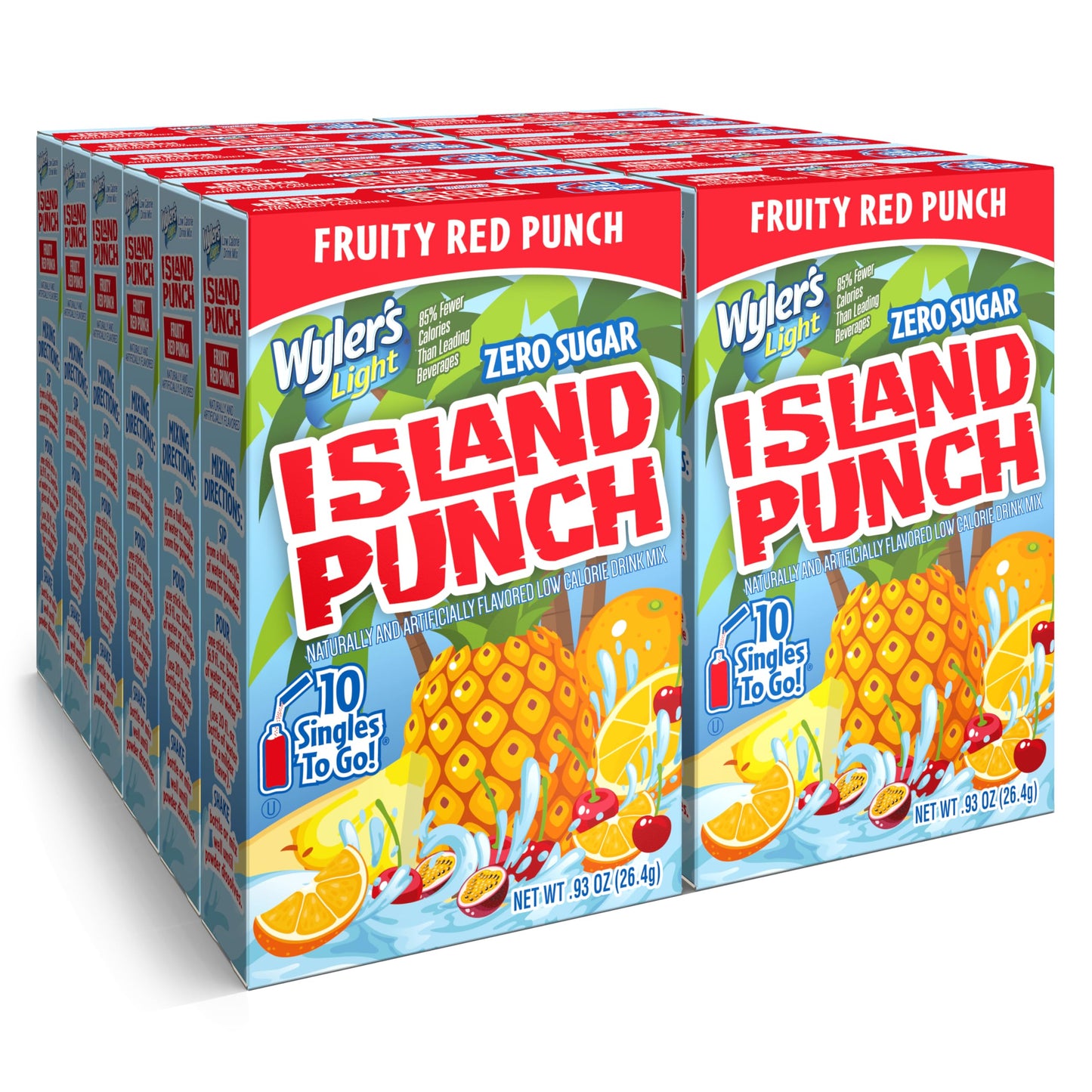 Wylers Light Island Punch Singles To Go Water Drink Mix, Fruity Red Punch, 10 Count Pack, 21.44 Ounce