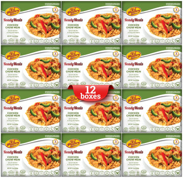 KJ Poultry Kosher Ready Meals - Chicken Chow Mein, MRE Meat Meals Ready to Eat, Gluten Free, Halal, (12 Pack) Prepared Entree Fu