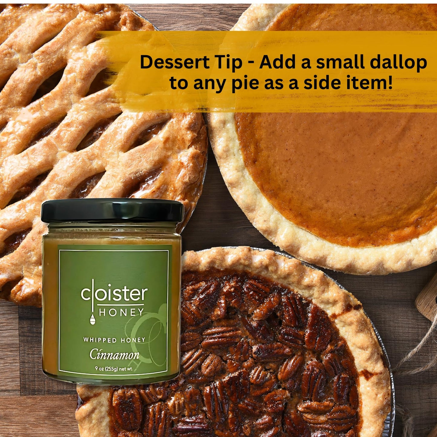 Cloister Honey Whipped Honey - Cinnamon (9 Oz) | Hand Crafted | Raw Artisan Honey | 100% Pure, Raw & Unfiltered | All Natural |