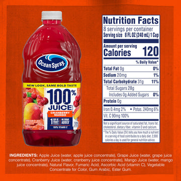 Ocean Spray 100% Juice Cranberry Mango Juice Blend 64 Fl Oz Bottle (Pack of 1)