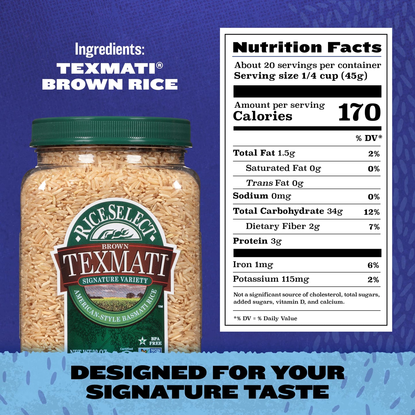 RiceSelect Texmati Brown Rice, Whole-Grain Basmati Rice, Premium Gluten-Free Rice, Non-GMO, Star-K Kosher, 32-Ounce Jar