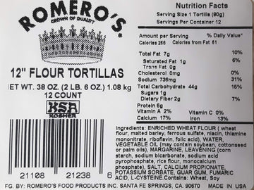 Romero'S 12'' Flour Tortillas For Burritos 48 Ct