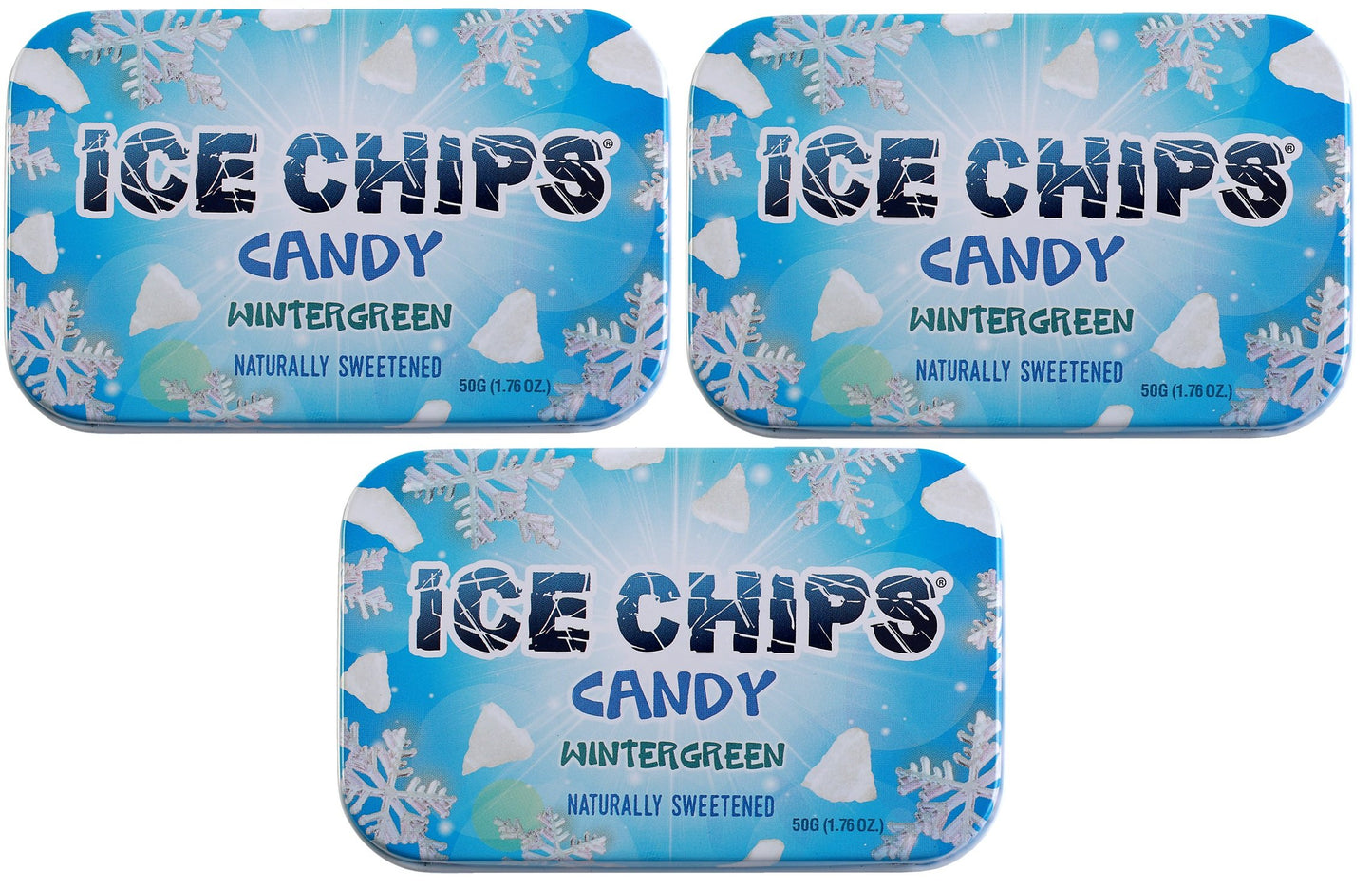 Ice Chips Xylitol Candy Tins 5.28 Oz Total (Wintergreen 3 Pack) - Includes Band As Shown