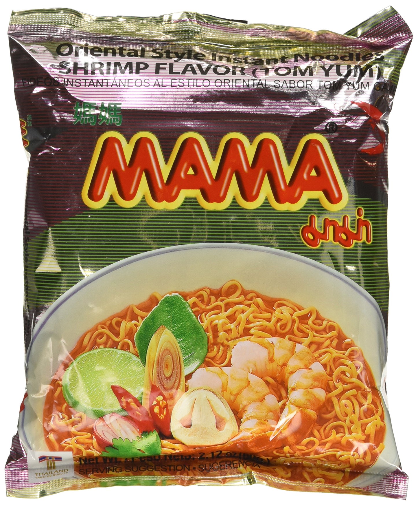 MAMA Noodles Shrimp Tom Yum Instant Noodles with Delicious Thai Flavors, Hot & Spicy Noodles w/Shrimp Tom Yum Soup Base, No Tran