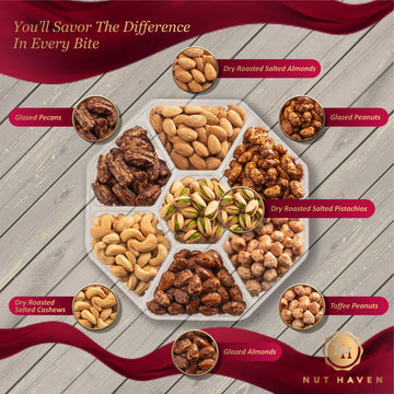 Nut Haven Fathers Day Nuts Gift Basket - Assorted Sweet & Roasted Gourmet Nuts - 7 Piece Set