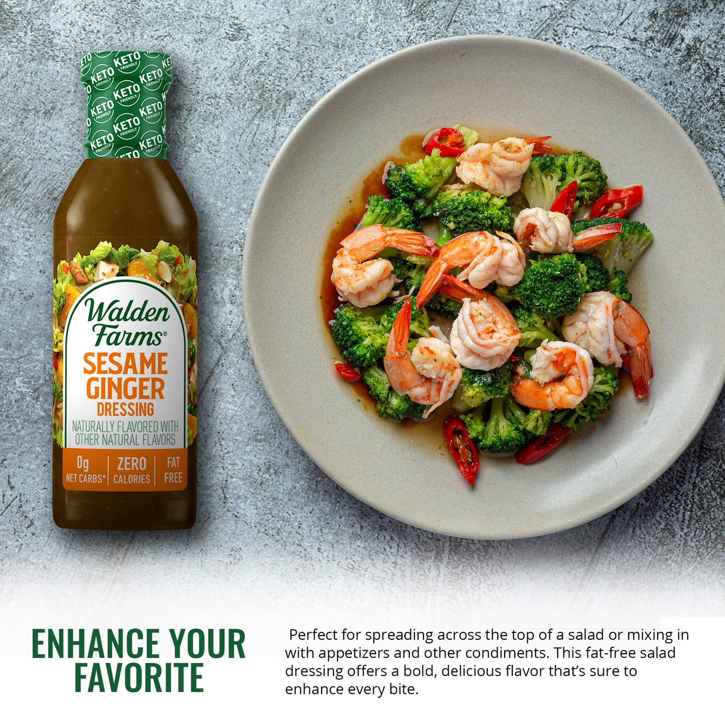 Walden Farms Sesame Ginger Salad Dressing, 12 Fl Oz - Zero Calorie, Low Fat, Gluten Free Dressing for Healthy Eating