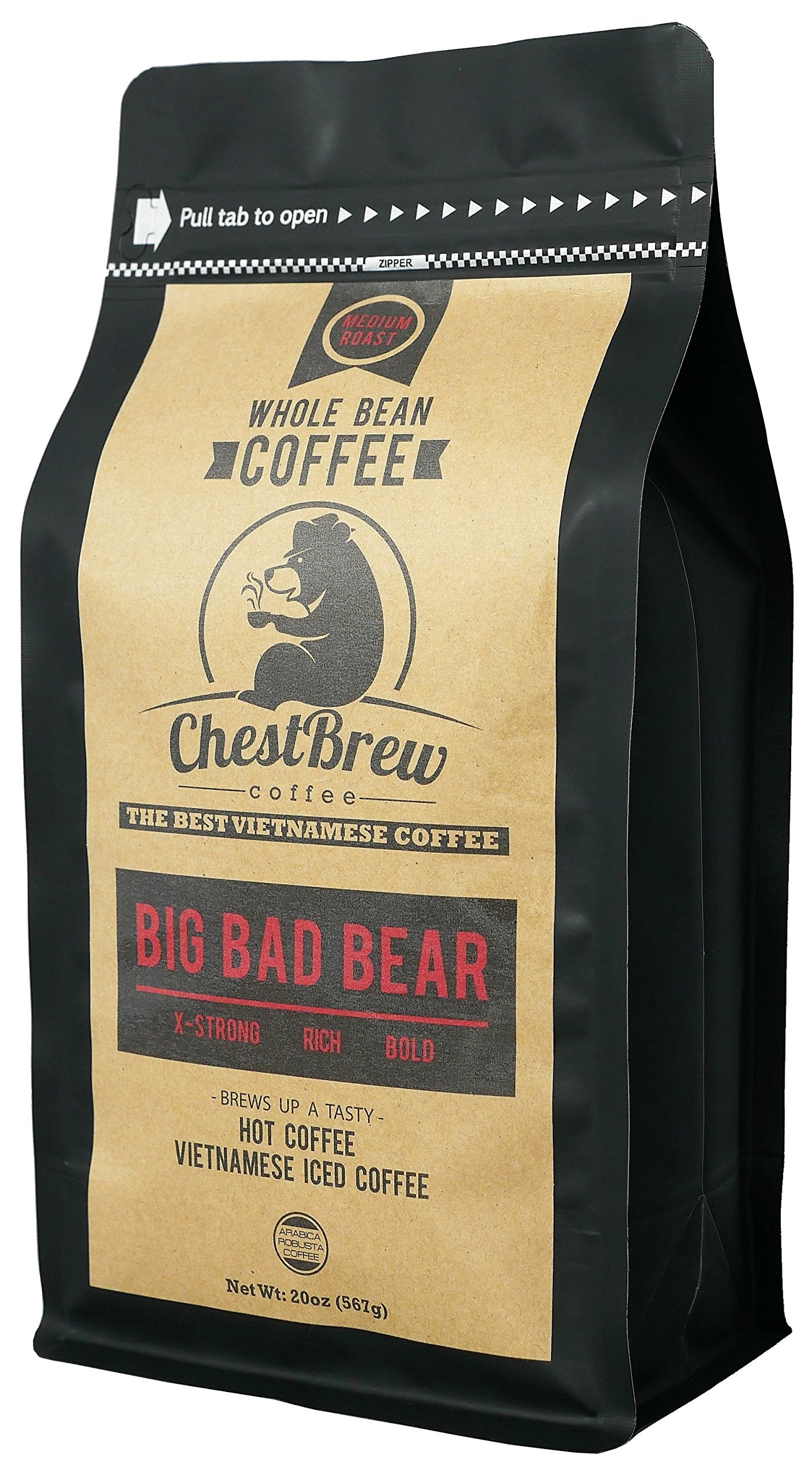 CHESTBREW COFFEE Whole Bean Coffee - Strong Medium Roast - 20 Ounce Bag - Brown