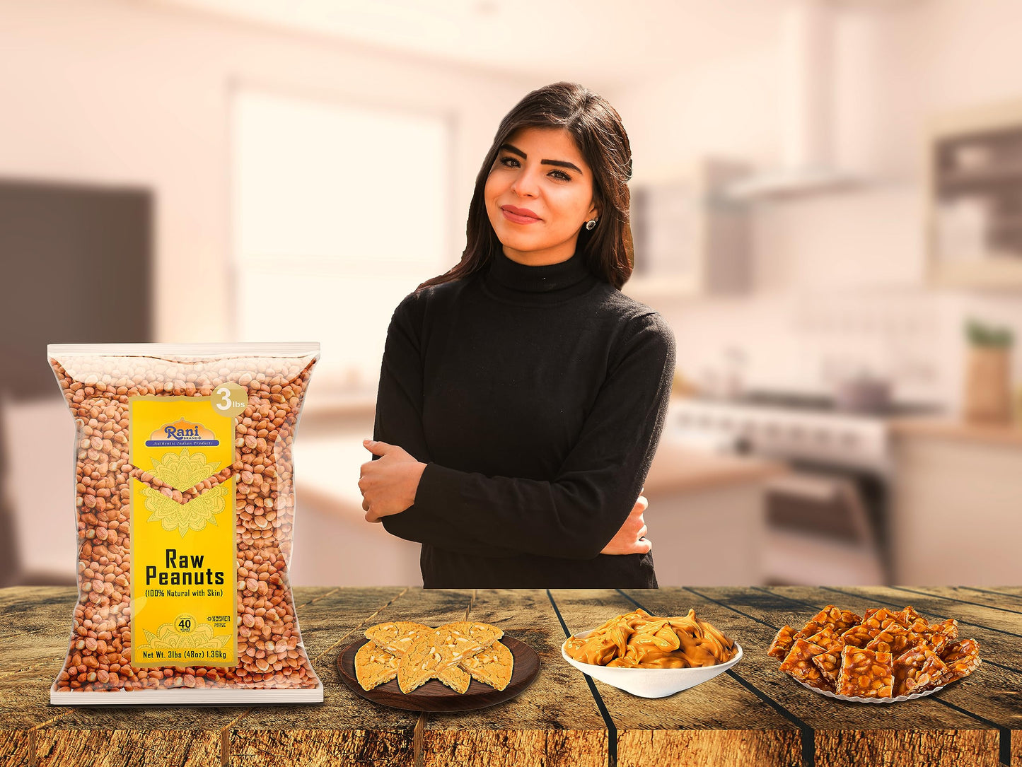 Rani Peanuts, Raw Whole With Skin (Uncooked, Unsalted) 48Oz (3Lbs) 1.36Kg Bulk ~ All Natural | Vegan | Gluten Friendly | Fresh Product Of Usa ~ Spanish Grade Groundnut / Red-Skin